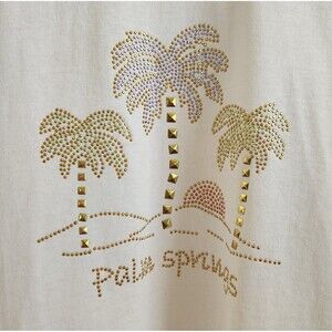 Palm Springs Woman's Top Size 2X White Cotton Bling Palm Trees Short Sleeves NWT